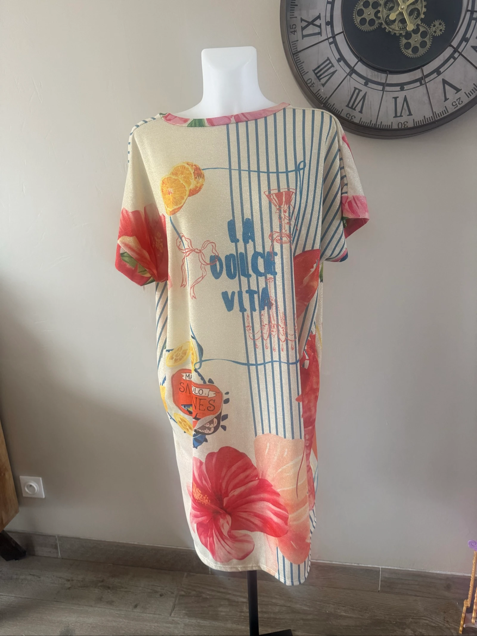 Robe tunique pailletée tendance imprimé bord de mer Made in Italy – Taille unique – photo 2